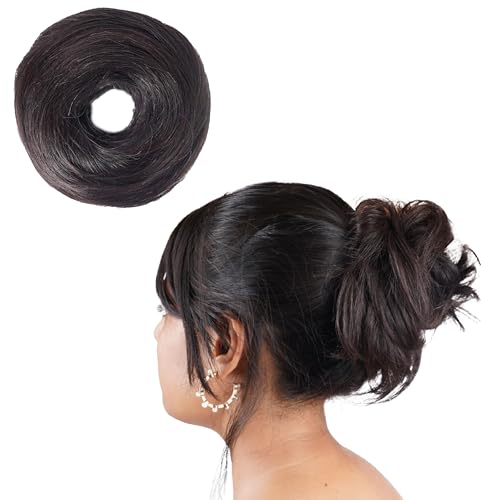 Image of Human Hair Messy Bun for Women | Brown Elastic Hair Bun Scrunchie | Natural Look, Heat Resistant & Reusable Juda for Daily Wear & Parties, Pack Of 1