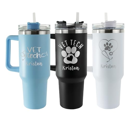 Lucy Engraving Personalized Vet Tech 40oz Tumbler with Handle and