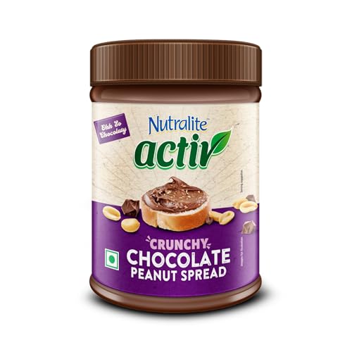 Image of Nutralite Activ Peanut Spread - Chocolate Crunchy with 20g protein per 100g, No preservatives, Gluten free, Zero trans-fat, High Dietary Fibre, With Dark choco chips, 1kg Jar