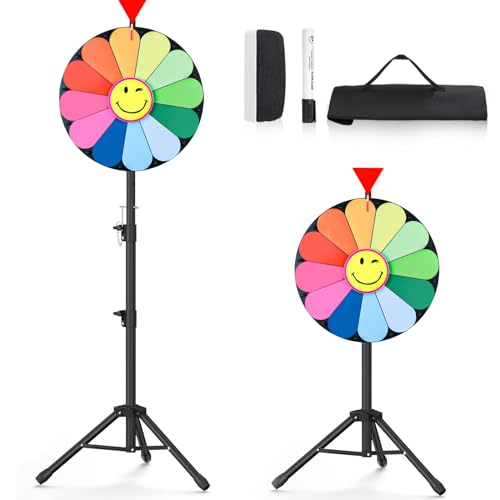 Delizon 18 Inch Tripod Prize Wheel, 12 Slot Spinning Wheel Fortune Game, Holiday Activities, Party, Classroom or Home Education, Sunflower Pattern