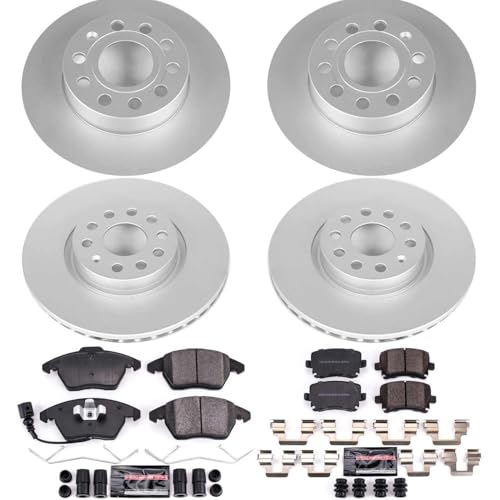 Image of PowerStop Front and Rear Brake Kit for Audi A3 2008 | Volkswagen Jetta 2006-10 - Fully-Coated Disc Rotors with Z23 Carbon-Fiber Ceramic Brake Pads Upgrade, CRK5363