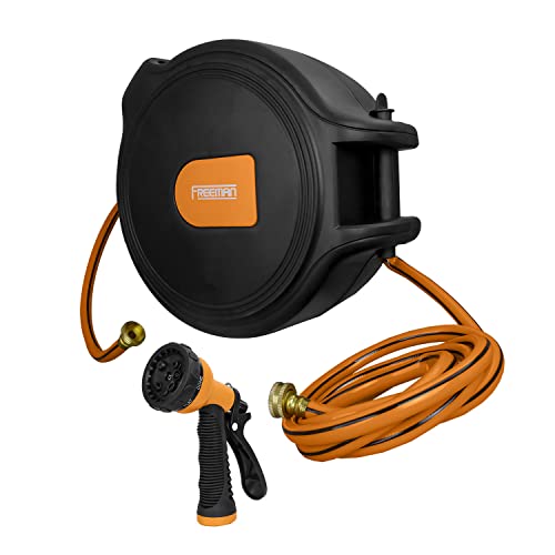Freeman Carrete de manguera de agua retráctil, 1/2' x 19,8 m, montaje en pared, con 8 boquillas de...