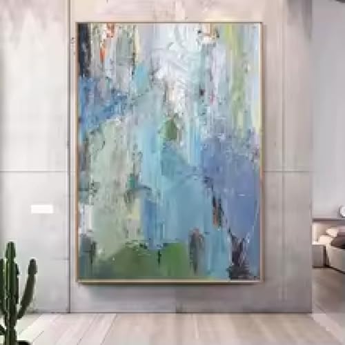 Grande peinture abstraite bleue jaune verte 40x60 cm : affiches et impressions