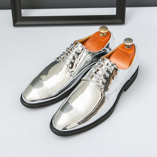 Men's Patent Leather Low Top Formal Low Heel Oxford Shoes Fashion Shiny Classic Pointed Toe Lace Up Block Heel Business Dress Shoes for Wedding Party Work4