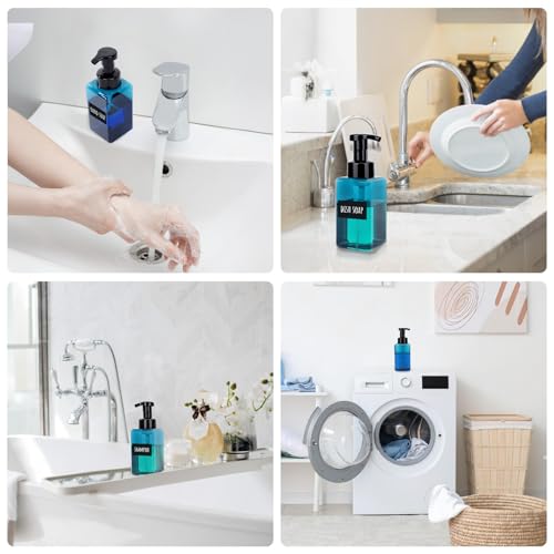Image of Segbeauty Plastic Square Foam Pump Bottle Refillable 15.2oz, 2pcs Empty Foaming Soap Dispenser Bathroom, Blue Foaming Pump Bottles with Label Stickers, Refillable Foam Soap Dispenser for Kitchen 450ml