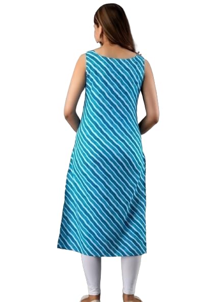 Patlani Women's A-Line-Calf Langth Sleeveless Crepe Kurti. Blue
