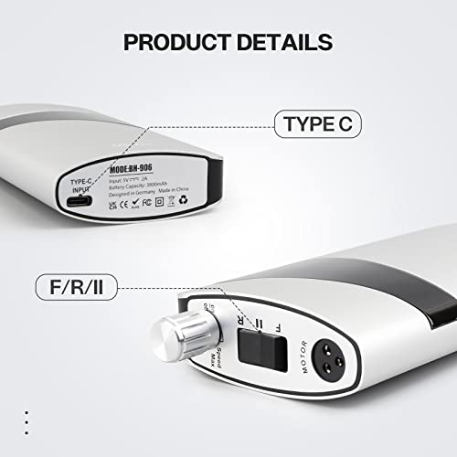 Image of Belle Professional Nail Drill Machine - 35000RPM Brushless Motor Electric Nail File for Acrylic /Gel Nails, Portable E-File with 6 Drill Bits & Sanding Bands, Salon & Home Use Manicure Pedicure Kit