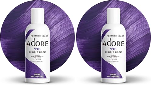 Adore Semi Permanent Hair Color - Vegan and Cruelty-Free Purple Hair Dye - 4 Fl Oz - 116 Purple Rage (Pack of 2)