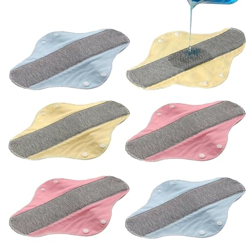 6 Pcs Leak-Proof Waterproof Washable in-Continence Pads Eco-Friendly Pure Cotton Washable Underwear Cloth Menstrual Liners Breathable Fabric Reusable Cotton Panty Liners for Women 21x27cm