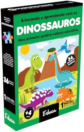 Quebra Cabeça Infantil Dinossauros 36 Peças Grandes - Mdf Educati...