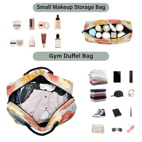 Flower Travel Duffle Bag Gym Bag, Vibrant Retro Flowers Weekender Bags for Women with Toiletry Bag Travel Tote Bag Swim Bag4