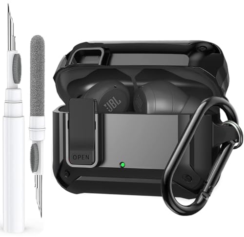 Compatible with JBL Vibe 200TWS/JBL Vibe Beam Case Cover Lock Clip with Cleaner Kit,Cool Protective Cover Men Women with Carabiner for JBL Vibe Beam 2 Charging Case - Black