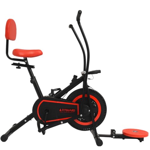 FITGUARD FG-AB 222 By STAYFIT Dual Action Air Bike/Exercise Bike for Home |Gym Cycle for Workout With Adjustable Cushioned Seat | Non-Slip Pedals | Moving Handles Black Gym Bike, Max user weight 120 KG (Red, Black)