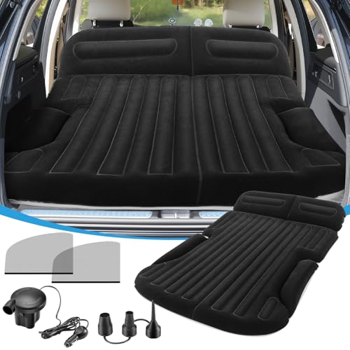 KMZ Auto Luftmatratze für SUV und Auto Aufblasbares Autobett für Camping Doppelseitig Beflockte Automatratze für Kofferraum und Rückbank