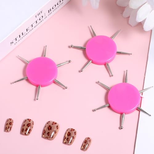 3Pcs Circular Nail Design Dotting Pen, 6-in-1 Metal Dotting Tool Nails Art Stainless Steel Nail Dot Painting Tool Ergonomic Dottings Disc for Manicure Embossing, Tracing, Painting (Pink)