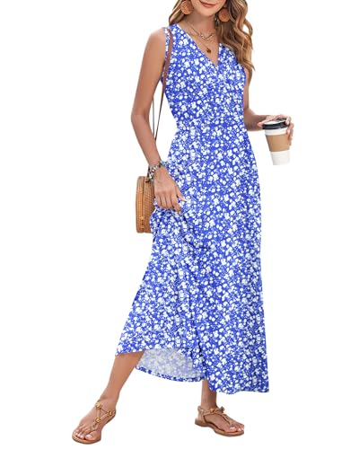 Image of AUSELILY Womens Maxi Dress Summer Sleeveless Wrap Long Dresses with Pockets | V-Neck Wrap Sleeveless Sundress, fits formal, casual, beach, vacation & daily wear