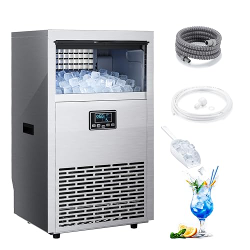 Kismile Commercial Ice Maker 100 lbs/24H Ice Machine with 29 lbs Storage Under Counter Ice Maker with LED Display & Self-Cleaning 304 Stainless Steel Structure for Home Bar Outdoor Kitchen