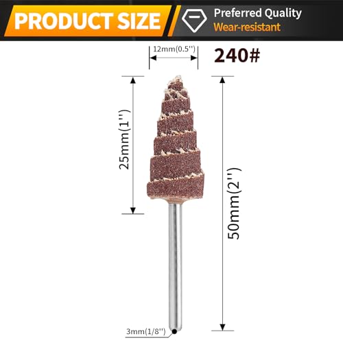 20Pcs 3x12mm 240 Grit Mounted Point Cone Shape Abrasive Sandpaper Deburring Sanding Polishing Flap Wheel Grinding Head with 1/8" Shank for Grinding and Polishing for Rotary Tool - Thumbnail 2