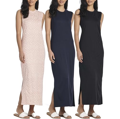 Image of Real Essentials 3 Pack: Women's Maxi Tank Dress | Sleeveless Casual Long Lounge Dress (Plus