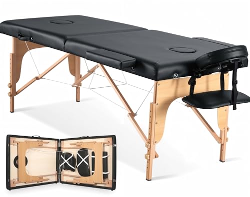 CHRUN Massage Table Portable Lash Bed Wide Massage Bed Beauty Spa Tattoo Face Cradle Height 35Inch Adjustable 2 Fold for Gift with Bag Black