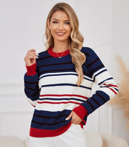 Image of ANCAPELION Women's Christmas Sweater Pullover Vintage Color Block Chunky Knit Sweater Tops