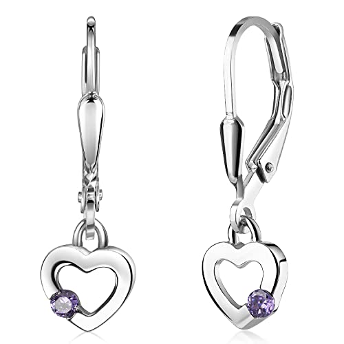 Pendientes de plata 925 infantiles de corazón MATERIA con circonitas de alta joyería