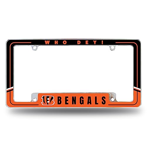 Rico Industries NFL Football Cincinnati Bengals Two-Tone 12" x 6" Chrome All Over Automotive License Plate Frame for Car/Truck/SUV