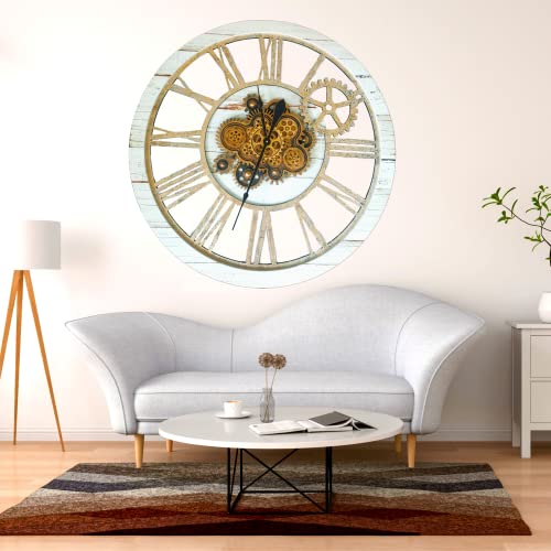 The Gears Clock 36'' Inch Real Moving Gear Wall Clock Vintage Industrial Oversized Rustic Farmhouse (Desert Beige) #TOP3