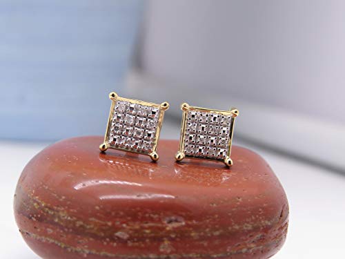 Dazzlingrock Collection 0.10 Carat (ctw) Round Lab Grown White Diamond 8mm Square Micro Pave Hip Hop Ice Out Studs in Solid Gold & 925 Sterling Silver, Unisex Design Ladies, Mens Real Diamond Earrings4