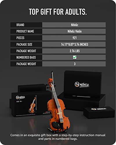 Nifeliz Violin, Instrument Building Block Set, Violin Model Toy As Great Gift Idea For Adult Music Lovers (921 Pieces) #TOP4