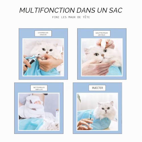 QEEQPF 1 jeu de ciseaux à ongles pour animaux compagnie et sac lavage chat, en filet salle bain, chats, petits (bleu) – vue 4