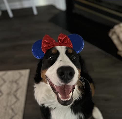 Image of CLGIFT July 4th minnie ears, Snow white minnie, Red Silver gold blue minnie ears, Rainbow Sparkle Mouse Ears,Classic Red Sequin Minnie Ears (Snow white)
