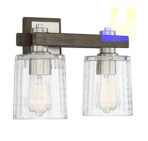 Savoy House 8-1255-2-165 Halifax 2-Light Bathroom Vanity Light In Satin Nickel With Gray Wood (15" W X 10" H) #TOP3