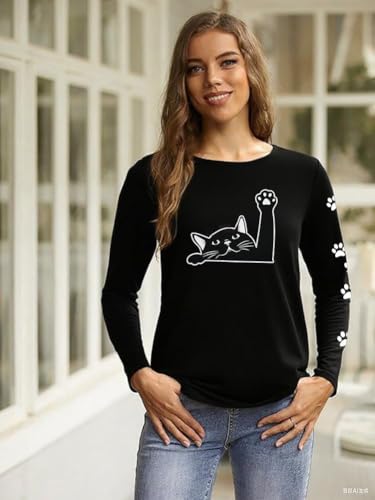 Image of Cat Shirts for Women - Loose Fit Lightweight Long Sleeve Animal Tops