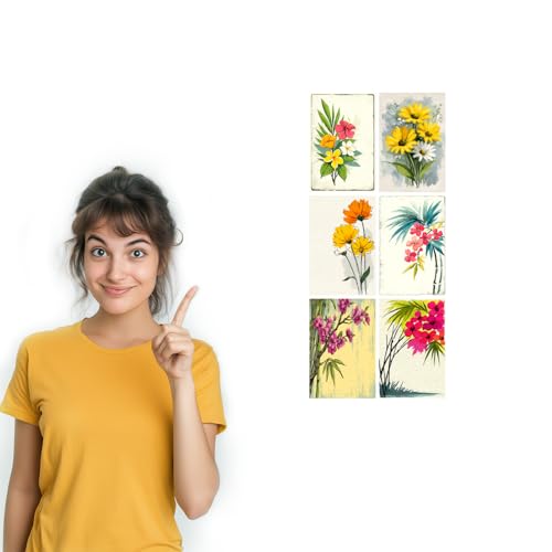 Image of SiddArtify Tropical Floral Wall Art Prints Set - Botanical Flower Poster Decor for Living Room Bedroom Office - Set of 2-4x6 Inch - Board (Pack of 6) - Sticker (Pack of 6)
