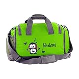 Mein Zwergenland Sporttasche Kinder mit Schuhfach und Nassfach Kindersporttasche 41L mit Namen personalisiert, Motiv Eule, in Lime Grün