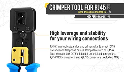 Image of SmartTech crimping tool RJ45 for Pass Through Connector Cut Strip Crimp Electrical Cable Heavy Duty Crimper for RJ11 RJ45 Plugs Professional Networking Cat5 5e Cat6 Crimp Tool