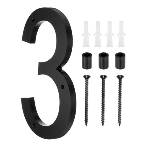 sourcing map 10 Inch Modern House Number, Acrylic Floating House Number for Outside Address Sign for House with Nail Kit for Mailbox Yard Home Front Door (Number 3, Matte Black)