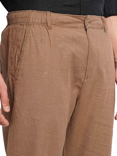 Image of Celio Men Brown Solid Regular Fit Linen Trousers