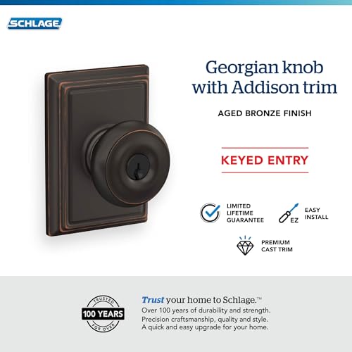 Image of SCHLAGE F51A GEO 716 ADD Georgian Knob with Addison Trim Keyed Entry Lock, Aged Bronze