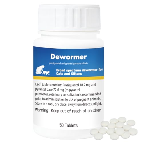Cats & Kittens Broad-Spectrum Dewormer 50 Tablets for Tapeworms Hookworms & Roundworms