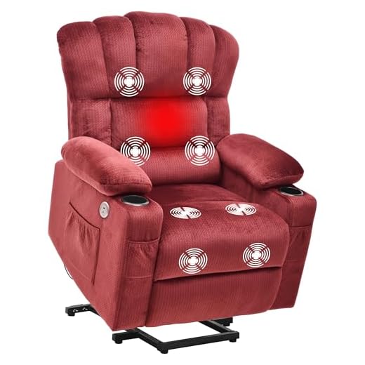 YITAHOME Electric Power Lift Recliner Chair for Elderly, Leather Recliner Chair with Massage and Heat, Spacious Seat, USB Ports, Cup Holders, Side Pockets, Remote Control (Brown)