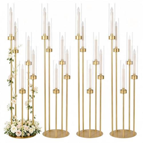 4Pcs 5 Arm Gold Candelabra Centerpieces for Table, Floor Candle Holders