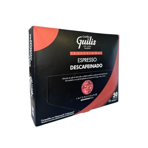 CAFES GUILIS DESDE 1928 AMANTES DEL CAFÉ - Cápsulas Compatibles con Máquinas de Café Espresso PRO Biodegradables | Café Descafeinado | Tueste Natural - 50 Uds