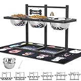 SHAINFUN Elevated Dog Bowls Stand for Medium/Large Dogs with Mat, 6 Height Adjustable Raised Dog Bowl, Three 58oz Food Water Bowls