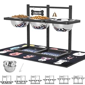 SHAINFUN Elevated Dog Bowls Stand for Medium/Large Dogs with Mat, 6 Height Adjustable Raised Dog Bowl, Three 58oz Food Water Bowls