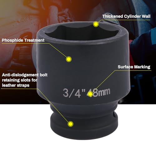 Uxney 3/4" Drive 48mm Impact Socket，6-Point Standard Impact Sockets Made with Chrome Molybdenum Alloy Steel, Metric by Uxney - Image 5