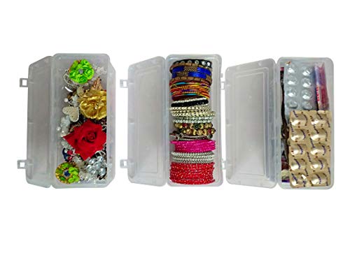 Image of Feliz clear plastic medium sized storage boxes size 8.5x3.25x3 in (Set of 3) - Medicine Box, Jewellery Box