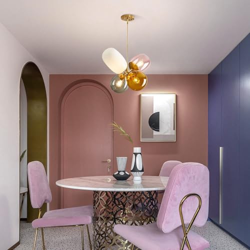Kco Lighting Modern Colorful Pendant Light Gold Globe Pendant Lighting Stained Glass Balloon Chandelier Light Fixture Colored Glass Pendant Lights Kitchen Island For Kids Room thumb #6