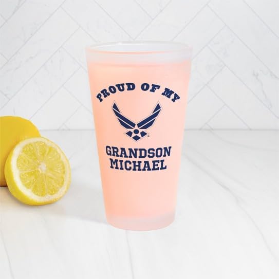 CafePress Custom Personalized Air Force Grandson Personalized Pint Glass, 16 oz. Drinking Glass